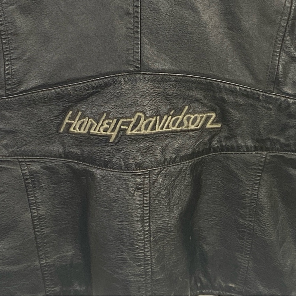 Harley Davidson Leather Jacket Women XS ZIP Out Liner Riding Black Off Center 50 - Picture 6 of 10